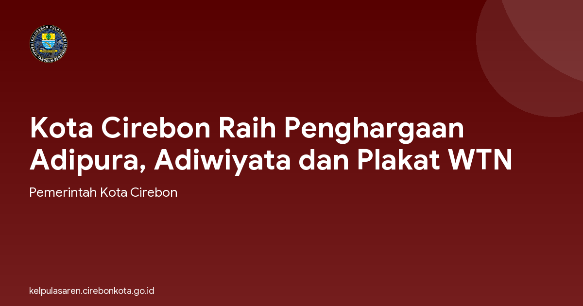 Kota Cirebon Raih Penghargaan Adipura, Adiwiyata dan Plakat WTN