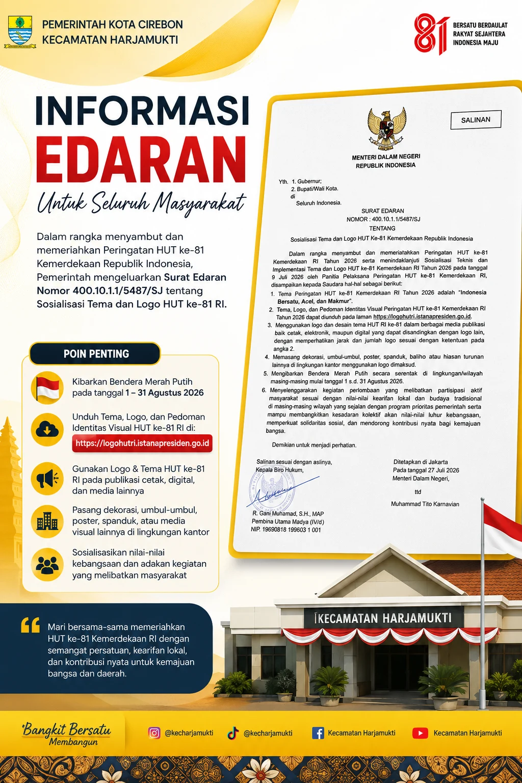 Pemerintah Ajak Masyarakat Semarakkan HUT ke81 Kemerdekaan RI, Kibarkan Bendera Merah Putih Mulai 1 sd 31 Agustus 2026