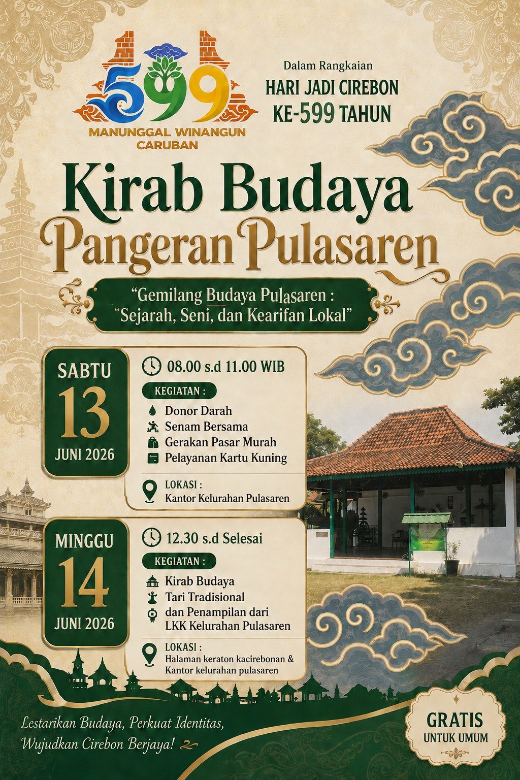 Kirab Budaya Pangeran Pulasaren dalam Rangkaian Hari Jadi Cirebon ke 599 Tahun