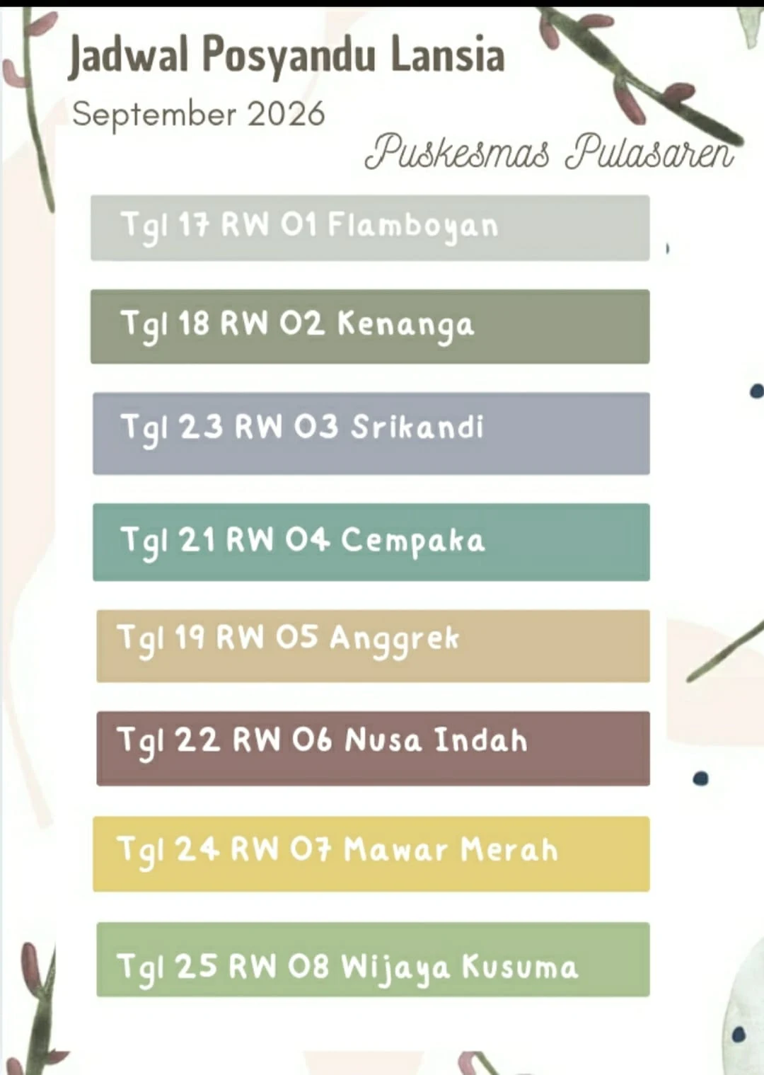 Jadwal Posyandu Lansia Bulan September Tahun 2026
